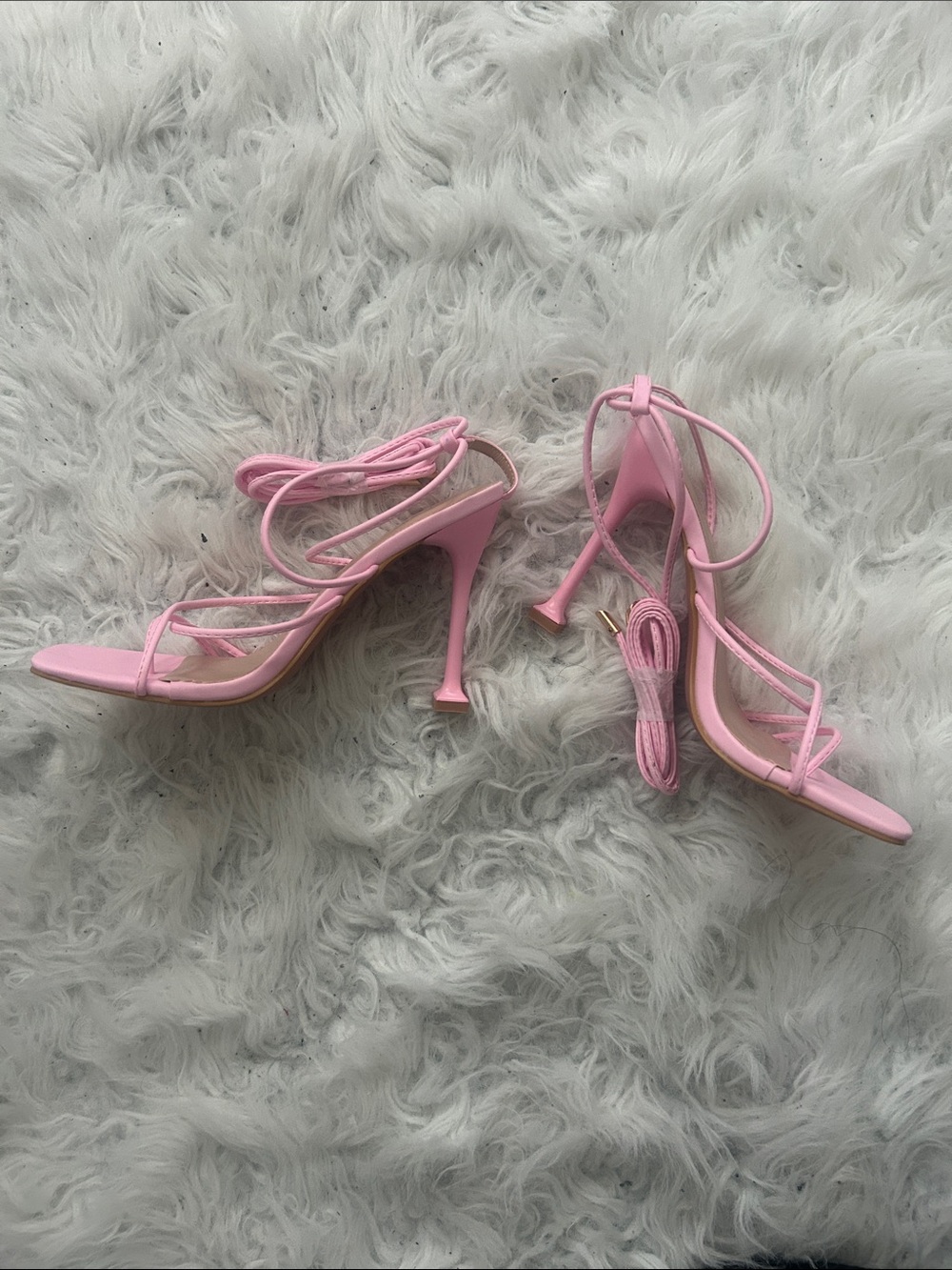 Fashion Nova Asher wrap-up heels, pink, size 6.5, new in box
